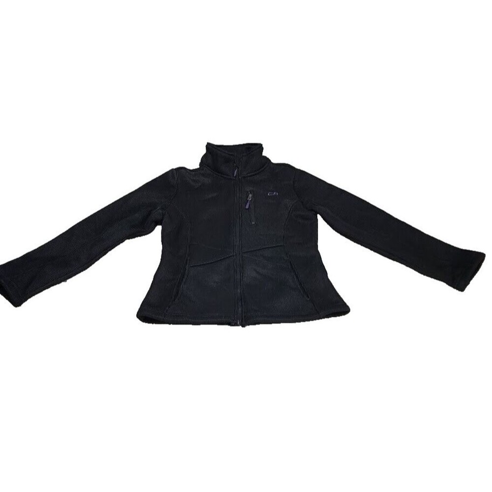 CB Sports Women's Sz S Full Zip Long Sleeve Fleece LIned Jacket Black Purple Zip